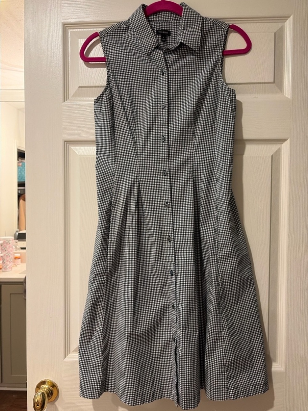 Talbots Black and White Gingham Sleeveless Button-Front Midi Dress